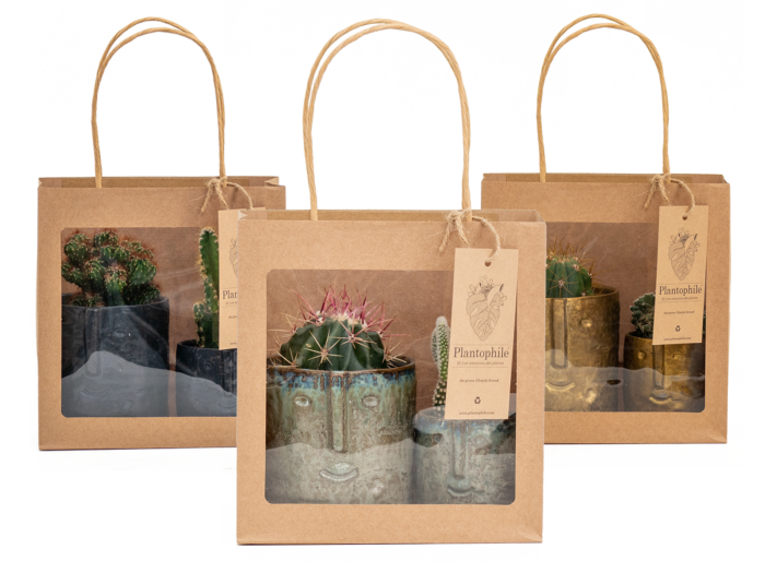 Gift Bags With Face Pots and Plants