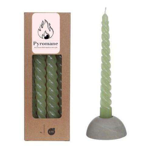 Twisted candles, set of 4 pieces, green