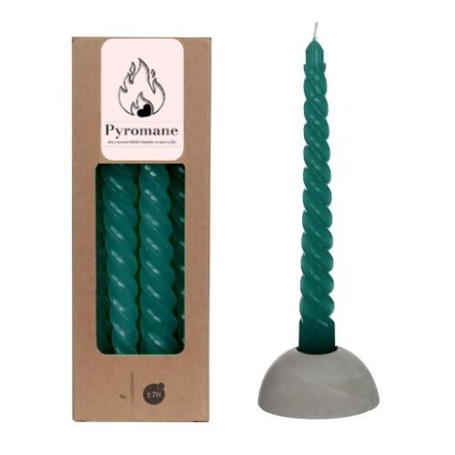 Twisted candles, set of 4 pieces, petrol